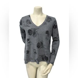 Anthropologie T.La Vicky Thermal Waffle Tunic Top Gray Floral Women’s S